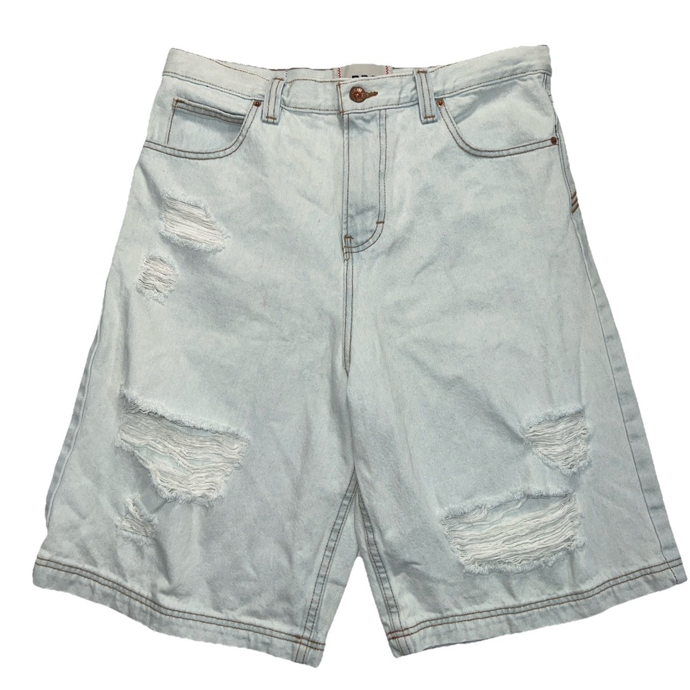 BDG Urban Outfitters Y2K Blue Denim Jorts Baggy Distressed Shorts‎ Size 32
